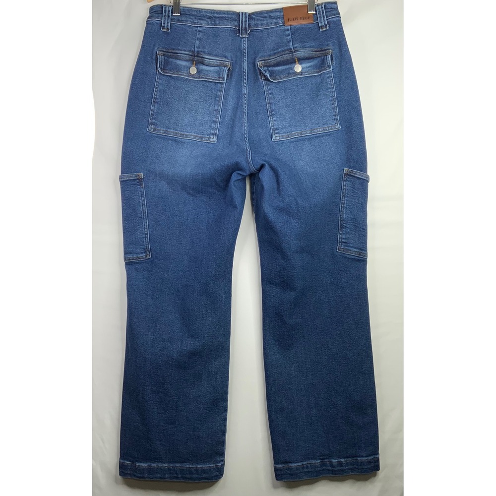 Judy Blue Womens High Rise Cargo Straight Leg Jeans Medium Wash Blue Utility - Picture 2 of 10
